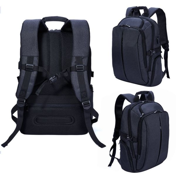 Waterproof Polyester Laptop Bag Backpack With USB Charge Port Black Color
