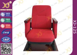 China Contoured Seat Cushion Auditorium Chairs Strong Metal Base With Wood Armrest on sale
