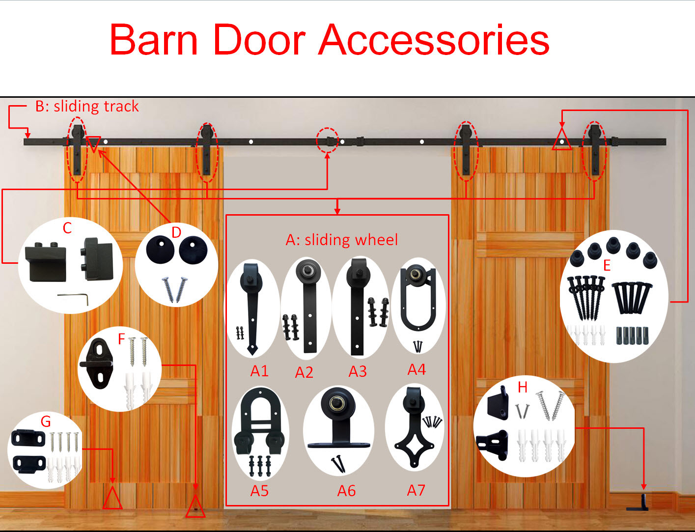 8.8 Ft Barn Door Accessories Modern Gold Front Strap Door Track Set