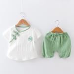 China 100cm New Baby Two Piece Suit Set Chinese Style White Short Sleeve Shirt wholesale