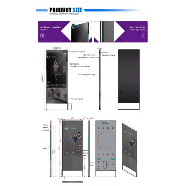 Interactive Glass Sensor Smart Fitness Mirror For Home Gym Exercise