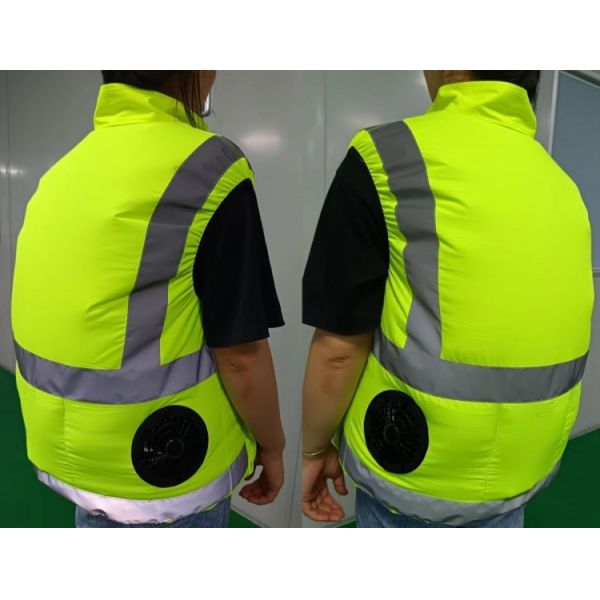 Green Safety Vest With Cooling Fan Hi Vis Reflective Vest And Fans For Security Roadway Workers