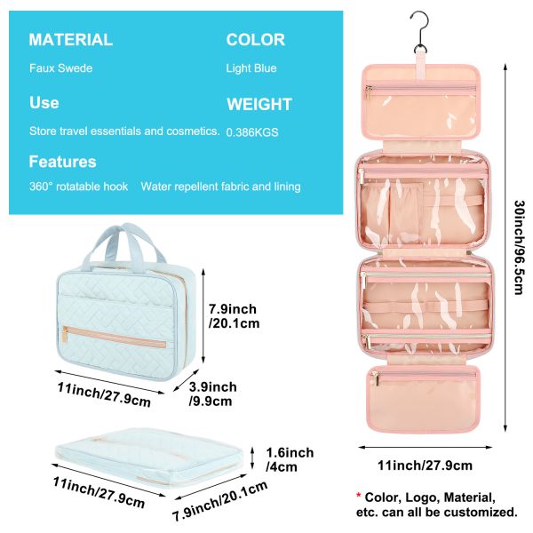 Xl Waterproof Hanging Travel Toiletry Bag Makeup Organizer Hook 11X3.9X7.9"