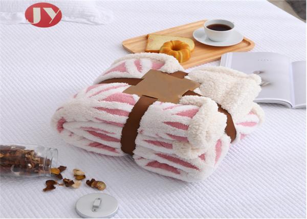 Quality Jacquard Coral Sherpa Fleece Blanket , 100% Poly Fleece Blankets Double Layer soft for sale