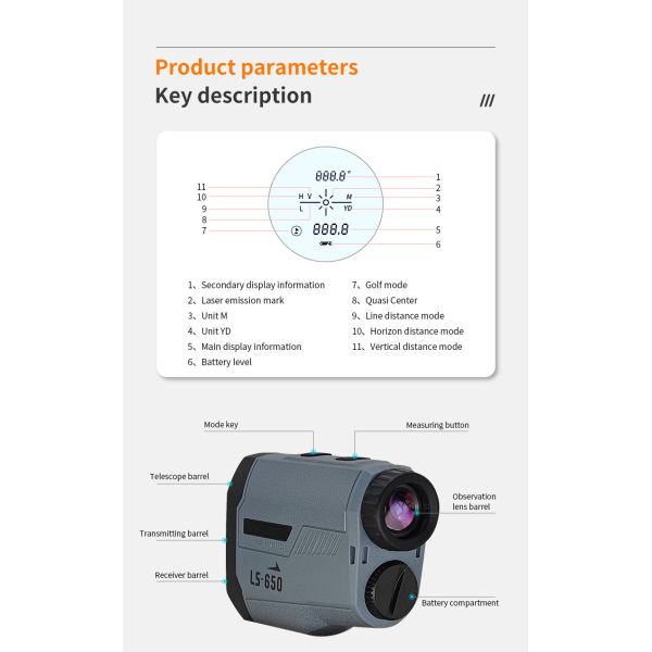 Outdoor Golf Digital Rangefinder Scope 650m IPX4 Waterproof