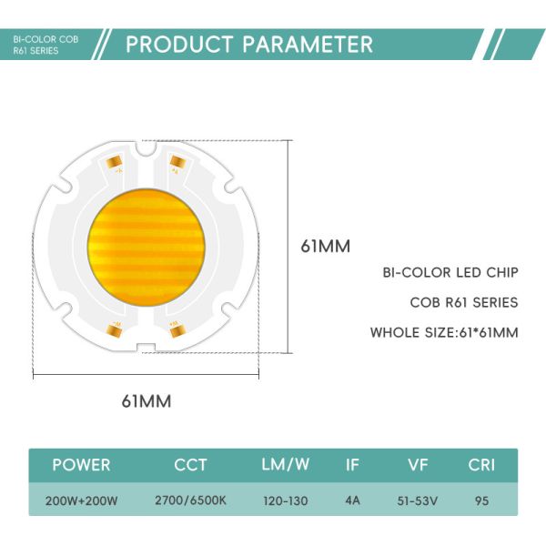 high power 200W 6060 led cob chip bi color chip for photography light