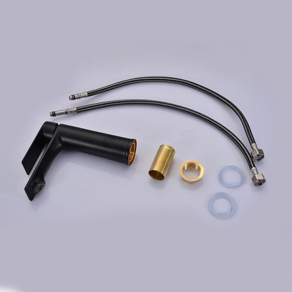 Zinc Modern Single Hole Single Handle Basin Mixer in Chrome Matte Black