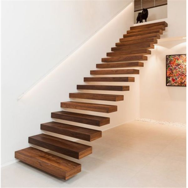 Interior Loft Oak Wooden Building Floating Stairs Hot Dip Galvanized Finish