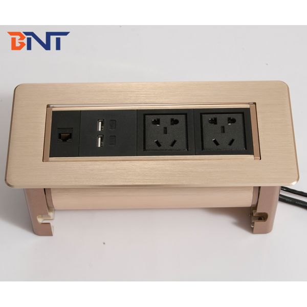 Thick aluminum material manual flip up conference table power socket