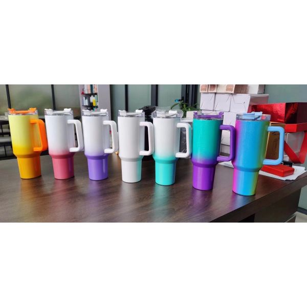 40oz Blank Glitter Sublimation Tumbler With Gradient Rainbow Paint Custom Stainless Steel Car Cup