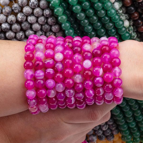 Natural Fuchsia Striped Agate Loose Bead Strands For Jewelry Making