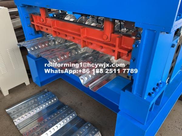 Quality 1220mm Ribbed Floor Deck Roll Forming Machine Welded Frame With Hydraulic Cutting PLC Control for sale